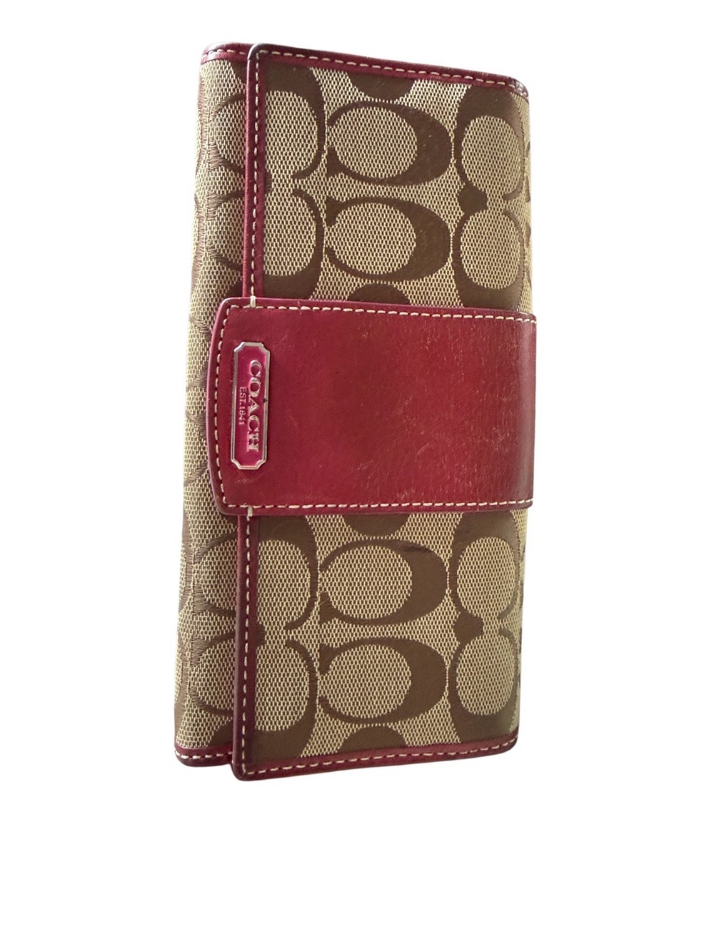 Coach Signature Canvas Wallet with Red Trim